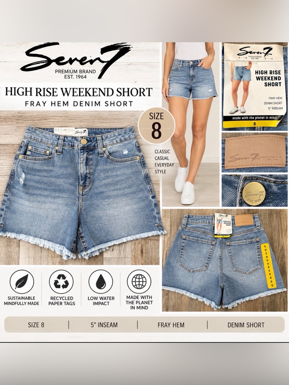 Seven7 Women’s High Rise Weekend Denim Shorts Size 8 NWT